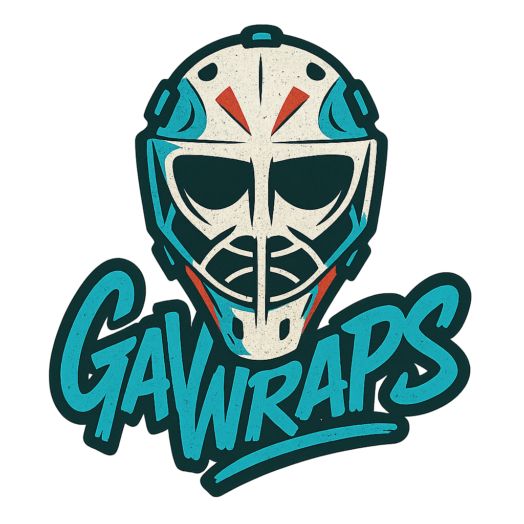 GavWraps logo — stylized goalie mask with graffiti-style type